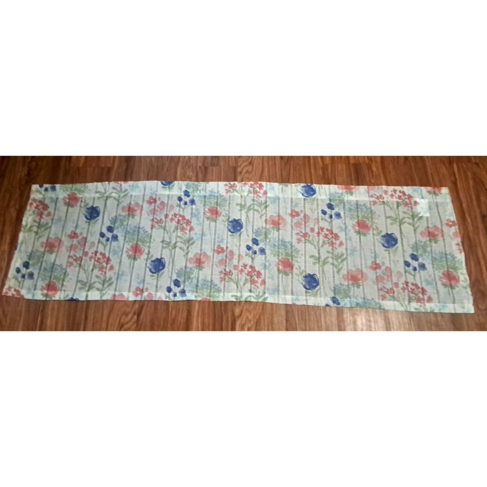 Better Homes & Gardens Valance White Floral Textured Stripe Pink Blue 56x16